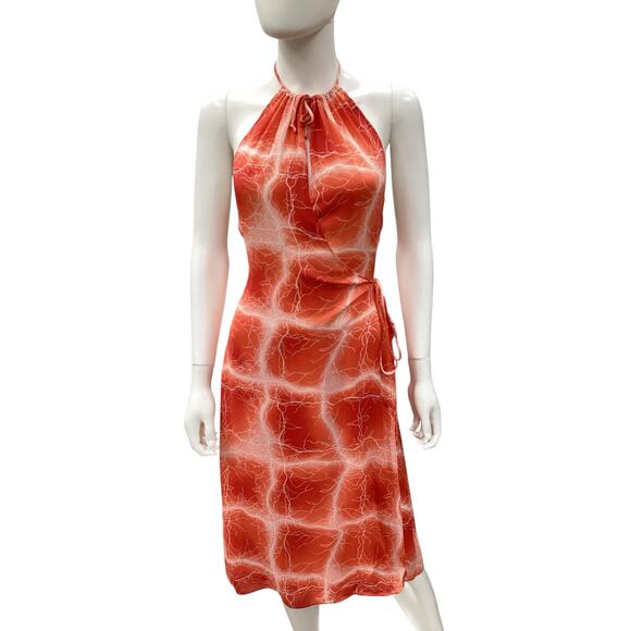 Diane VonFurstenberg Dress Women’s Size S 100% Silk Halter Top Wrap Style Orange - Picture 1 of 5